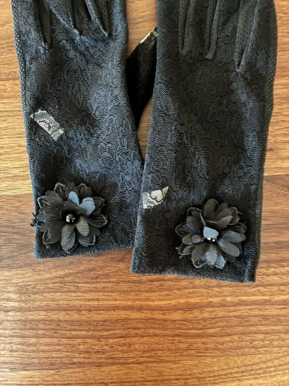 New Lace Black Gloves With Floral Applique Detail and Touchscreen Compatibility
